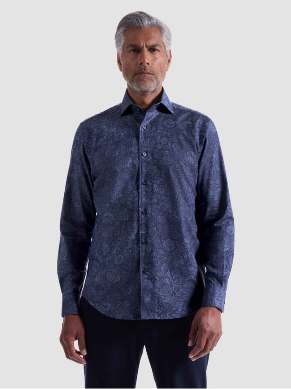 Bugatchi Men’s XL Blue Gray Floral Button Down Shirt Shaped Fit 100% Cotton